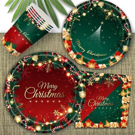 YES LADY Paper Christmas Disposable Tableware Decorations Convenient Cup Plate Napkins ...