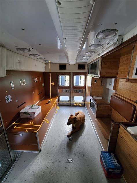 This is the interior of the ambulance! Some quick measurements marked out for reference. Plan is ...