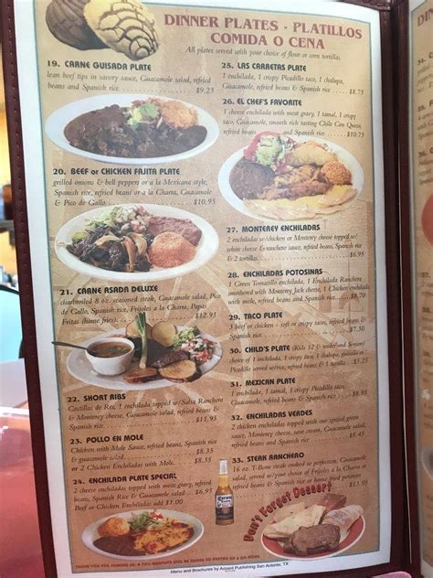 Menu at Las Carretas Mexican Restaurant, San Antonio, Perrin Central Blvd