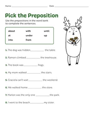 Prepositions Worksheet For Grade 1 - First Grade Prepositions ...