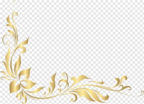 Golden Floral Design PNG Border