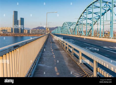 Seoul Subway and Bridge at Hanriver in Seoul, South korea Stock Photo ...