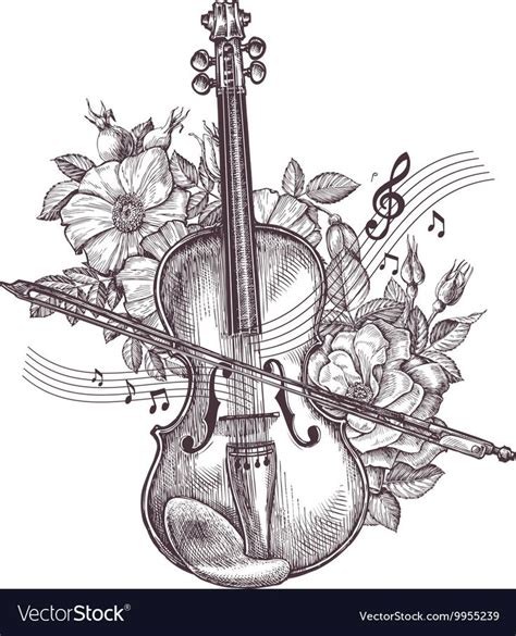 an old violin with roses and music notes