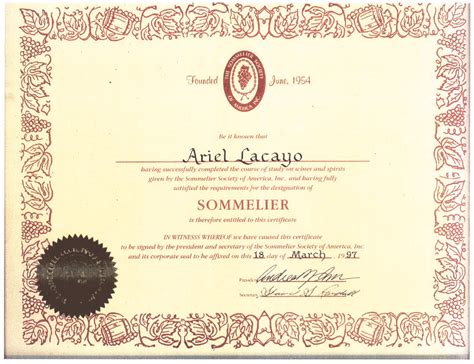 Ariel Lacayo’s Sommelier Certificate – Ariel Lacayo