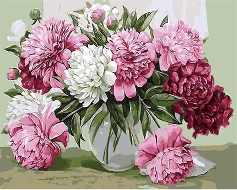 Blooming Peonies Vase Paint By Numbers - Numeral Paint Kit