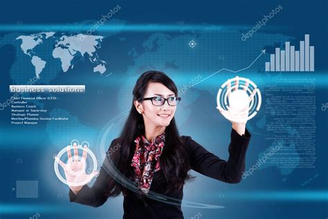 Future business solutions (woman in interface) — Stock Photo ...