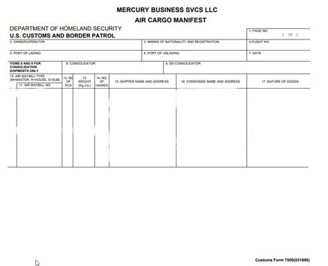 Air Cargo Manifest | Mercury Business Services