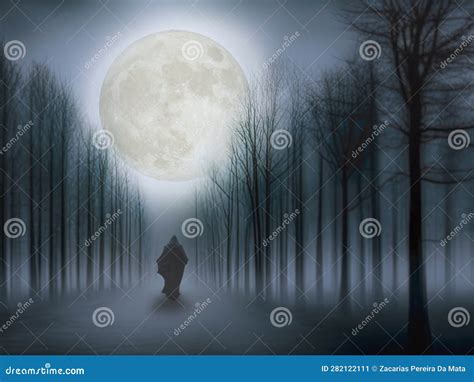 Creepy Ghost in a Foggy Night Stock Illustration - Illustration of ...