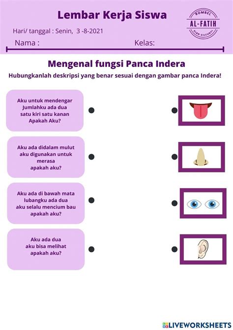 Fungsi Panca Indera interactive worksheet | Live Worksheets