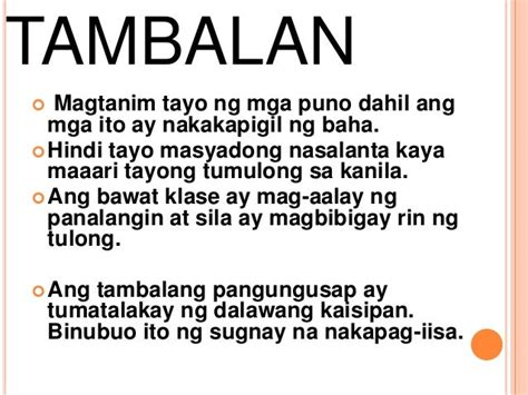 Tambalan Na Pangungusap Halimbawa