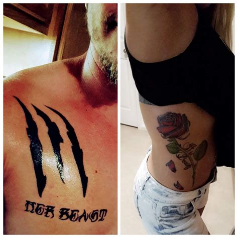 #tattoo Beauty and the Beast matching couple tattoo. Her Beast and His be… | Matching couple ...