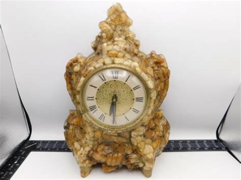 Large Rock Mantle Clock Lanshire Electric Vintage Stone Molded Resin 15 ...