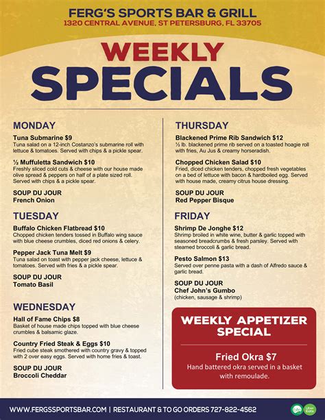 Weekly Specials | Ferg's Sports Bar