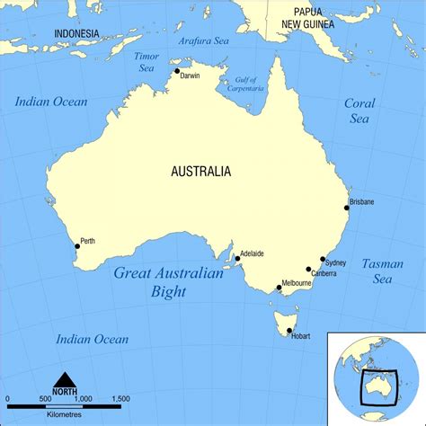 Australia on world map: surrounding countries and location on Oceania map