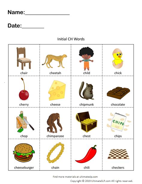 Initial CH Words Worksheet - Ultimate SLP