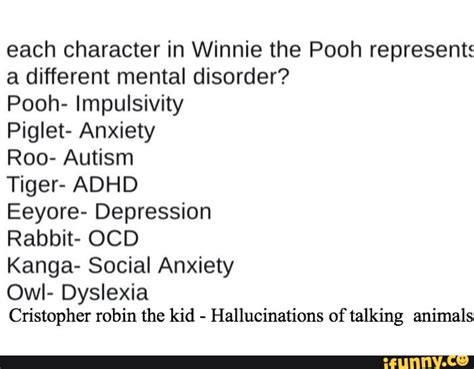 Each character in Winnie the Pooh represent: a different mental ...