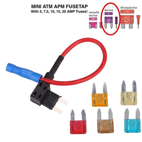 16AWG Car Add A Circuit ATM APM Mini Fuse Tap Fusetap + 5 Fuse Set ...