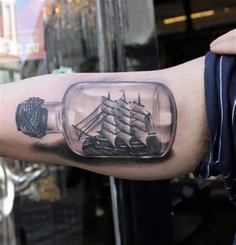 60 Ship In A Bottle Tattoo Designs For Men - Maritime Art Ideas