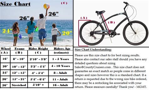 Cruiser Bike Size Chart