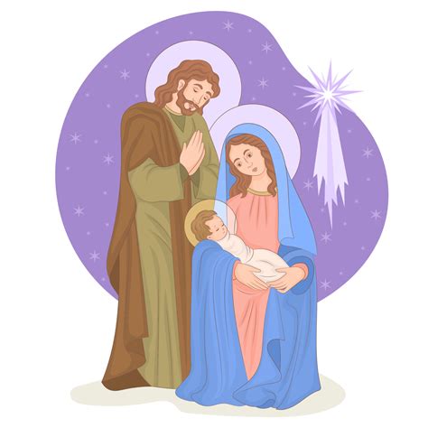 Christmas nativity scene with baby Jesus, Mary and Joseph and Bethlehem star 4372286 Vector Art ...