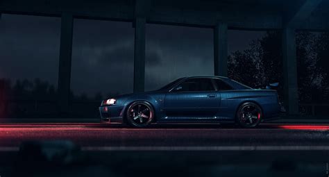 dark, car, vehicle, Nissan, Nissan Skyline, Nissan Skyline GT-R R34 HD Wallpaper