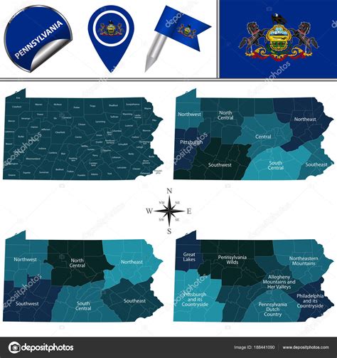 Map of Pennsylvania with Regions — Stock Vector © sateda #188441090