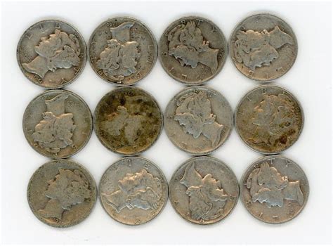 Junk Coins Pre 1965 (12) Mercury Silver Dimes 1916-1945 | Silver dimes ...