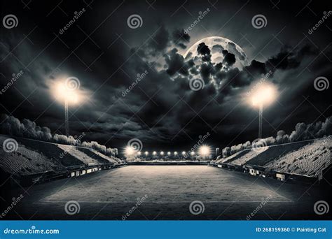 Empty Football Field with Flashlights and Dark Night, Creative Digital ...