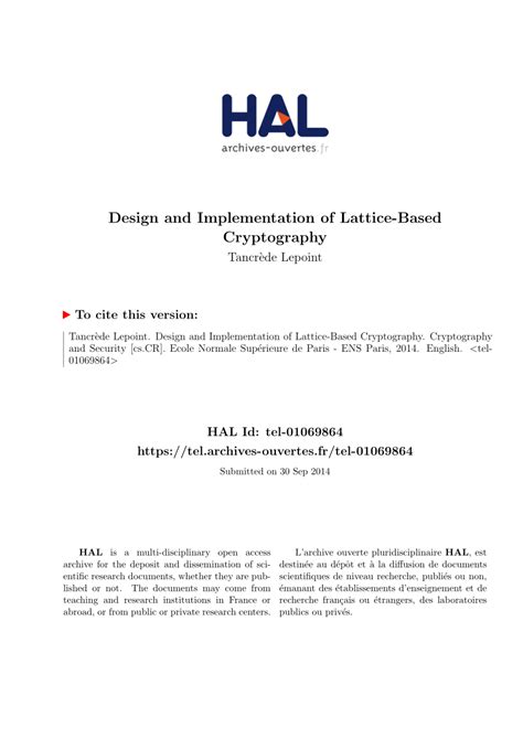 (PDF) Design and Implementation of Lattice-Based Cryptography