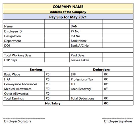 Payslip Template Excel