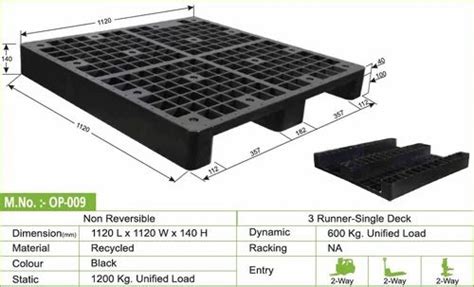 VIR Black Export Plastic Pallets, Dimension/Size: 1200 X 1200 X 170 Mm, OP-035, Rs 3155 | ID ...