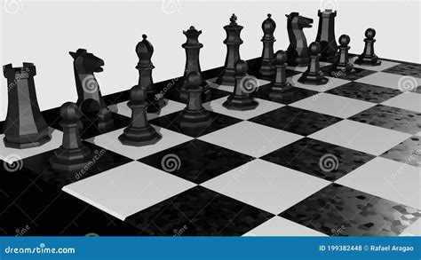 Strategy Chessboard. Chess Game. Chess Pieces. 3D Rendering. Original Chess Set. Black and White ...