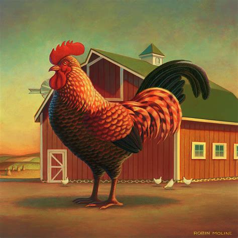 Rooster And The Barn Painting by Robin Moline