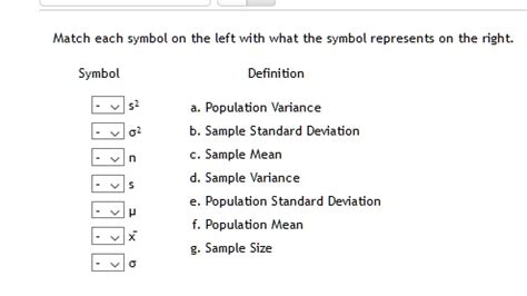 SOLVED: Match each symbol on the left with what the symbol represents on the right: Symbol ...