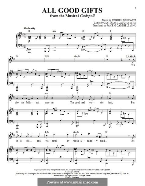 ALL GOOD GIFTS GODSPELL SHEET MUSIC PDF