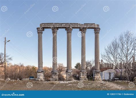 Temple of Tyche, Goddess of Fortune, Roman in Uzuncaburc Stock Photo - Image of clouds ...