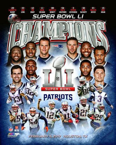 New England Patriots Super Bowl LI Champions 10-Player Premium Poster ...