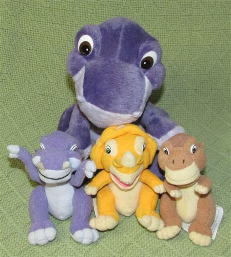 2007 Land Before Time 7" Plush CHOMPER Universal Studios Purple Dino + 3 Smaller # ...