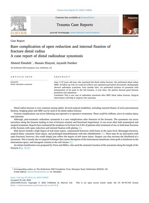 (PDF) Rare complication of open reduction and internal fixation of fracture distal radius