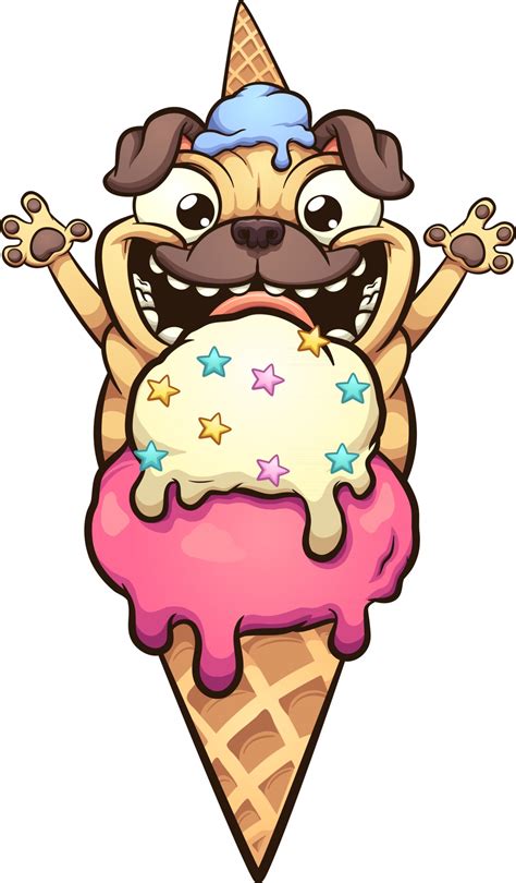 Perro pug feliz a punto de comer helado 2643999 Vector en Vecteezy