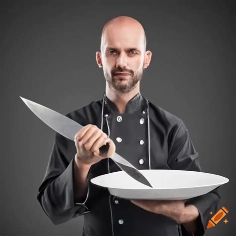 Chef holding a knife over a plate of food on Craiyon