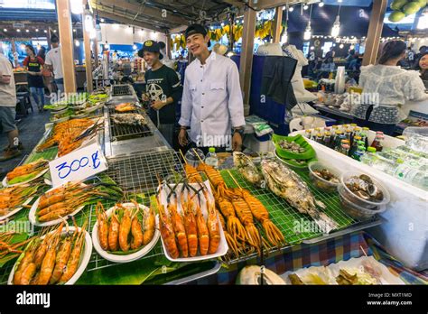 Street food market, sea food , MBK shopping center, Bangkok, Thailand ...