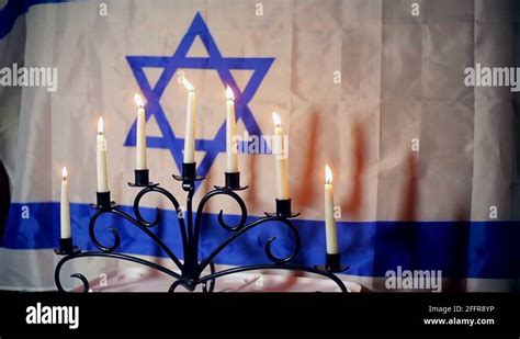 menora jewish jew flag symbolism israel candle 22 Stock Video Footage ...