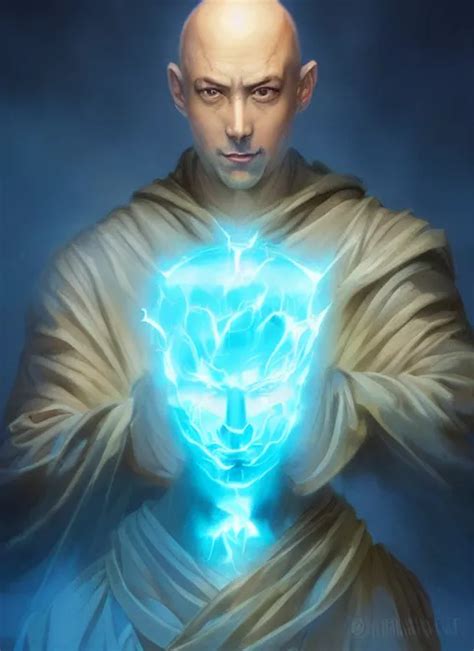 a portrait fantastical glowing bald young monk made of | Stable ...