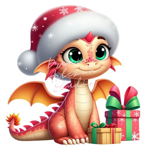 Watercolor Christmas Dragon Cute Clipart PNG Set, 20 Christmas Clipart, Commercial Use ...