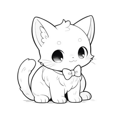 a cute little kitten with big eyes and a bow tie sitting on the floor coloring page