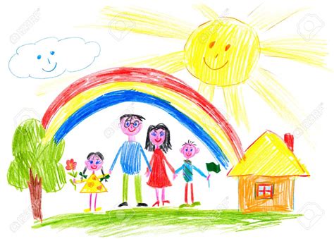 happy family on meadow near home child drawing | Family picture drawing, Family drawing, Kids ...