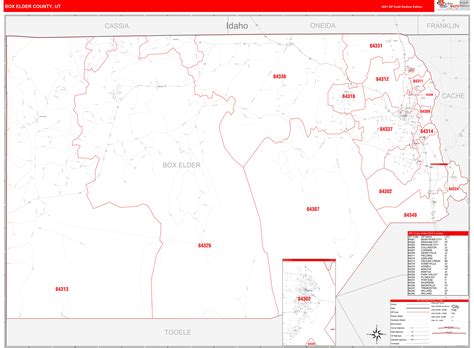 Box Elder County, UT Zip Code Wall Map Red Line Style by MarketMAPS