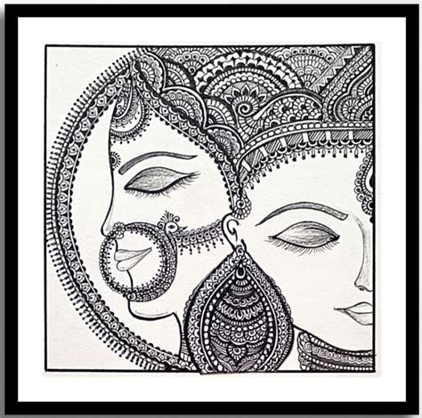 Radha Krishna - Indian Art - Mandala Style (26 x 26 cms including frame) - International Indian ...