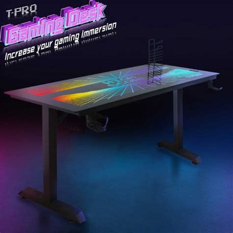 Tempered Glass Gaming Desk w/ Breathing RGB Lights | XGAME-DESK | AFW.com